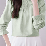 Stand Collar Ruffled Pleated Embroidered Beaded Shirt