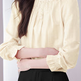 Stand Collar Ruffled Pleated Embroidered Beaded Shirt