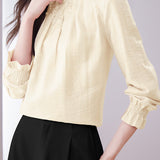 Stand Collar Ruffled Pleated Embroidered Beaded Shirt