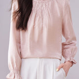 Stand Collar Ruffled Pleated Embroidered Beaded Shirt