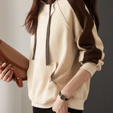 Casual Color-Block Loose Hooded Sweatshirt
