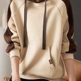 Casual Color-Block Loose Hooded Sweatshirt