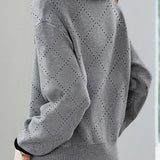 Casual Hollow-Out Color-Block Lapel Knitted Cardigan