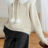 Hooded Detachable Fur Collar Knitted Top