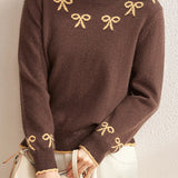 Color-Block Bowknot Jacquard Knitted Top