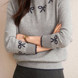 Color-Block Bowknot Jacquard Knitted Top