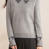 Color-Block Bowknot Jacquard Knitted Top