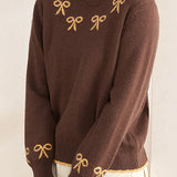 Color-Block Bowknot Jacquard Knitted Top