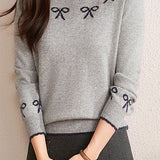Color-Block Bowknot Jacquard Knitted Top