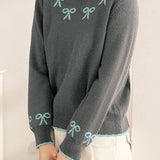 Color-Block Bowknot Jacquard Knitted Top