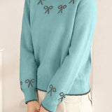 Color-Block Bowknot Jacquard Knitted Top