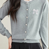 Crew Neck Lace Sequin Cardigan