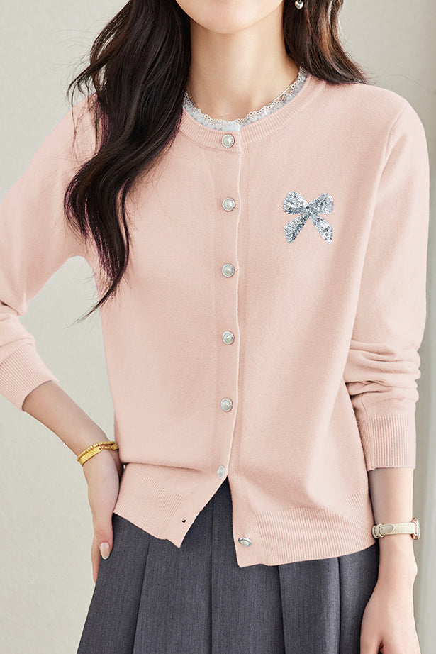 Crew Neck Lace Sequin Cardigan