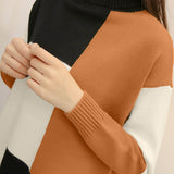 Casual Color-Block Turtleneck Pullover Knitted Top