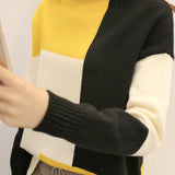 Casual Color-Block Turtleneck Pullover Knitted Top