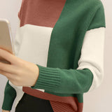 Casual Color-Block Turtleneck Pullover Knitted Top