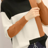 Casual Color-Block Turtleneck Pullover Knitted Top