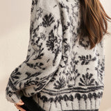 Casual V-Neck Loose Color-Block Jacquard Sweater
