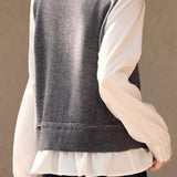 Casual Fake Two-Piece Color-Block Paneled Knitted Cardigan