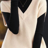 Casual Versatile Solid-Color V-Neck Knitted Vest