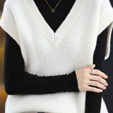Casual Versatile Solid-Color V-Neck Knitted Vest