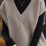 Casual Versatile Solid-Color V-Neck Knitted Vest