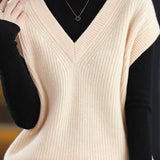 Casual Versatile Solid-Color V-Neck Knitted Vest