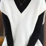 Casual Versatile Solid-Color V-Neck Knitted Vest