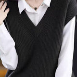 Casual Versatile Solid-Color V-Neck Knitted Vest