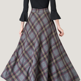Casual Versatile Color-Block Plaid Woolen Midi Skirt