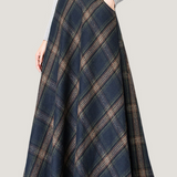 Casual Versatile Color-Block Plaid Woolen Midi Skirt