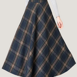 Casual Versatile Color-Block Plaid Woolen Midi Skirt