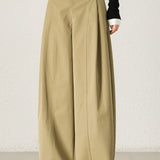 Casual Versatile Solid-Color Paneled Pleated Wide-Leg Pants