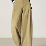 Casual Versatile Solid-Color Paneled Pleated Wide-Leg Pants