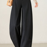 Casual Versatile Solid-Color Paneled Pleated Wide-Leg Pants
