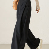 Casual Versatile Solid-Color Paneled Pleated Wide-Leg Pants