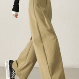 Casual Versatile Solid-Color Paneled Pleated Wide-Leg Pants