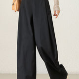 Casual Versatile Solid-Color Paneled Pleated Wide-Leg Pants