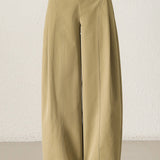 Casual Versatile Solid-Color Paneled Pleated Wide-Leg Pants