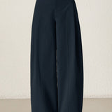 Casual Versatile Solid-Color Paneled Pleated Wide-Leg Pants