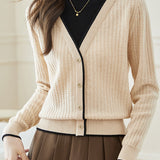 Casual Versatile Color-Block Fake Two-Piece Half-High Neck Knitted Top
