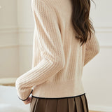 Casual Versatile Color-Block Fake Two-Piece Half-High Neck Knitted Top