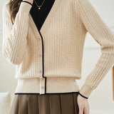 Casual Versatile Color-Block Fake Two-Piece Half-High Neck Knitted Top