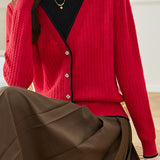 Casual Versatile Color-Block Fake Two-Piece Half-High Neck Knitted Top