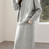 Casual Versatile Solid-Color Wool Sweatshirt & Midi Skirt Two-Piece Set