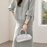 Casual Versatile Solid-Color Wool Sweatshirt & Midi Skirt Two-Piece Set