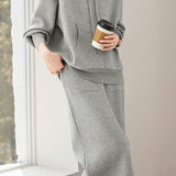 Casual Versatile Solid-Color Wool Sweatshirt & Midi Skirt Two-Piece Set