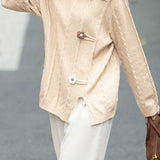 Casual Versatile Color-Block 3D Crocheted Flower Sweater