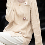 Casual Versatile Color-Block 3D Crocheted Flower Sweater