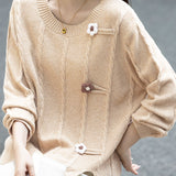 Casual Versatile Color-Block 3D Crocheted Flower Sweater